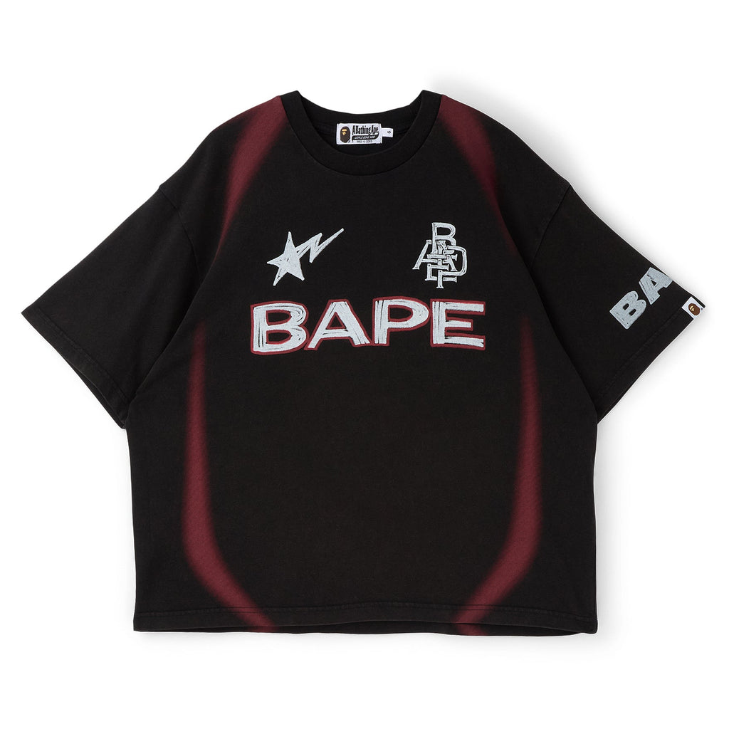 A Bathing Ape Heavy Wash Hand Draw Football Multi Logo Relaxed Fit Tee M (Black)