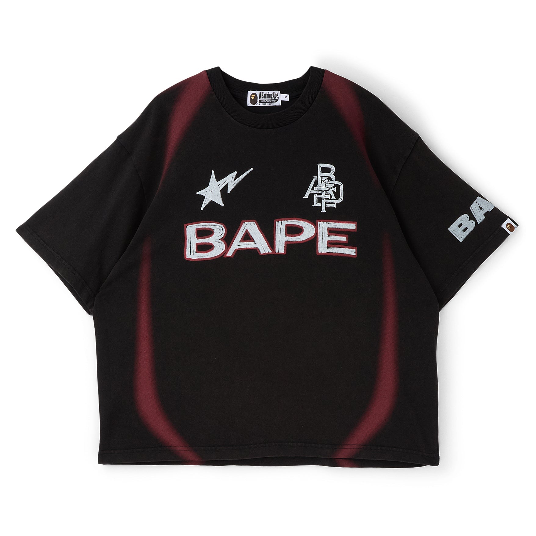 A Bathing Ape Heavy Wash Hand Draw Football Multi Logo Relaxed Fit Tee M (Black)