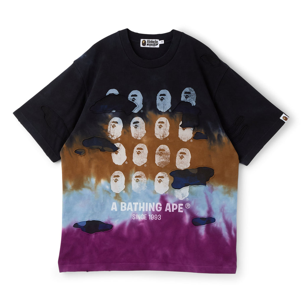 A Bathing Ape Color Camo Tie Dye Destroyed Multi Logo Relaxed Fit Tee M (Black)