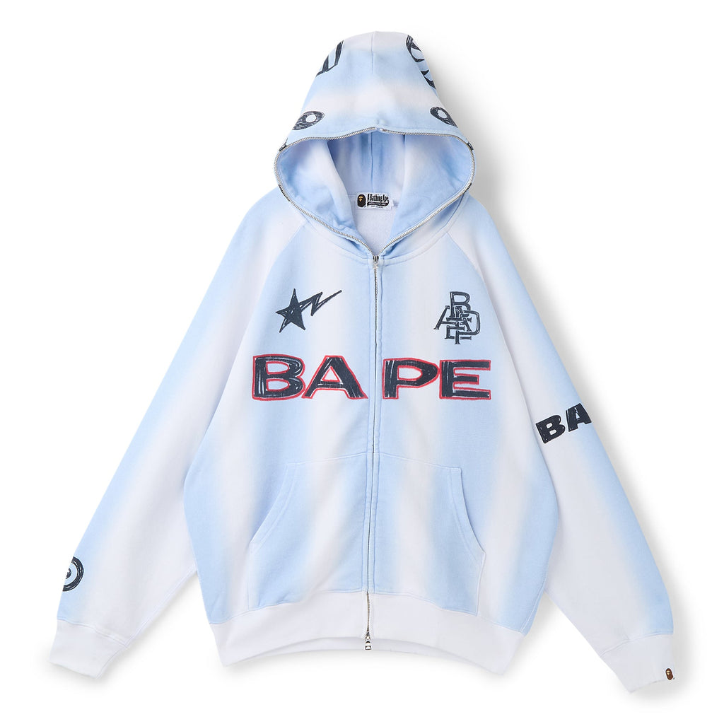 A Bathing Ape Hand Draw Football Shark Relaxed Fit Full Zip Hoodie M (White)