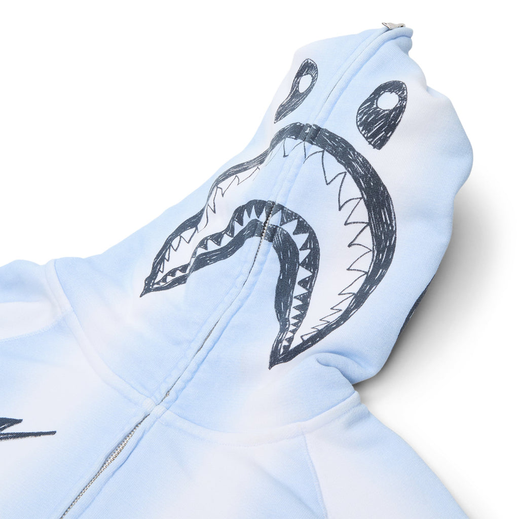 A Bathing Ape Hand Draw Football Shark Relaxed Fit Full Zip Hoodie M (White)