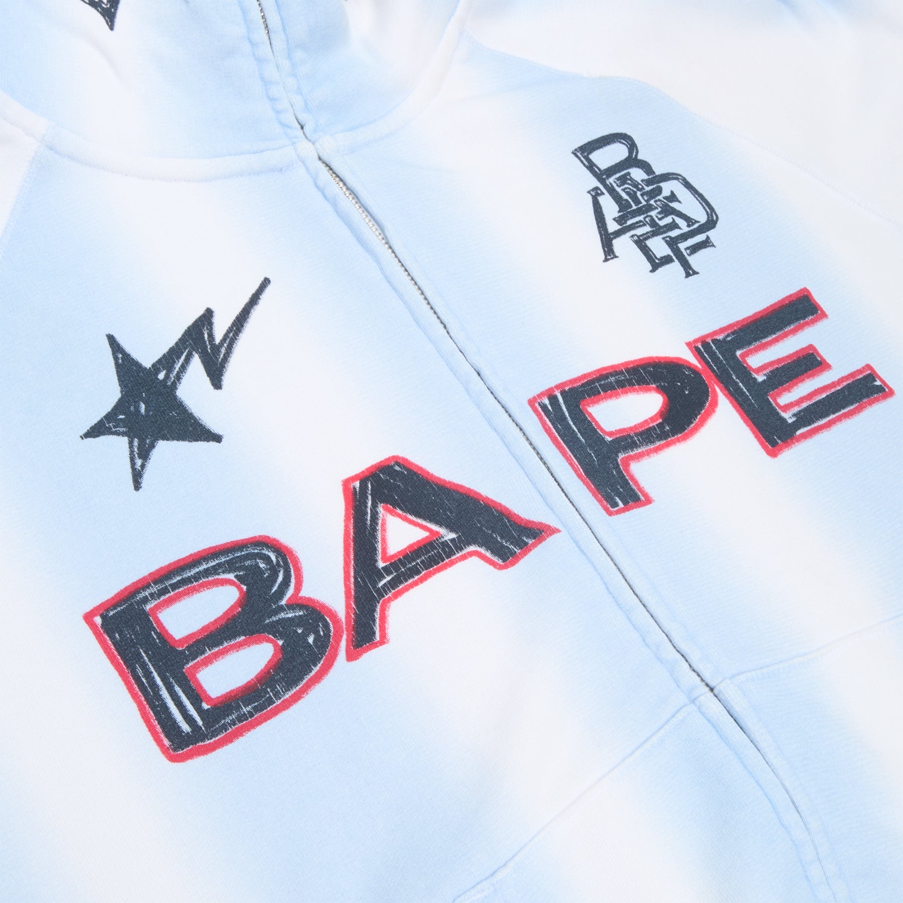 A Bathing Ape Hand Draw Football Shark Relaxed Fit Full Zip Hoodie M (White)