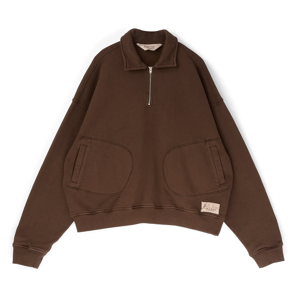 Brain Dead Half Zip Collared Sweatshirt (Brown)