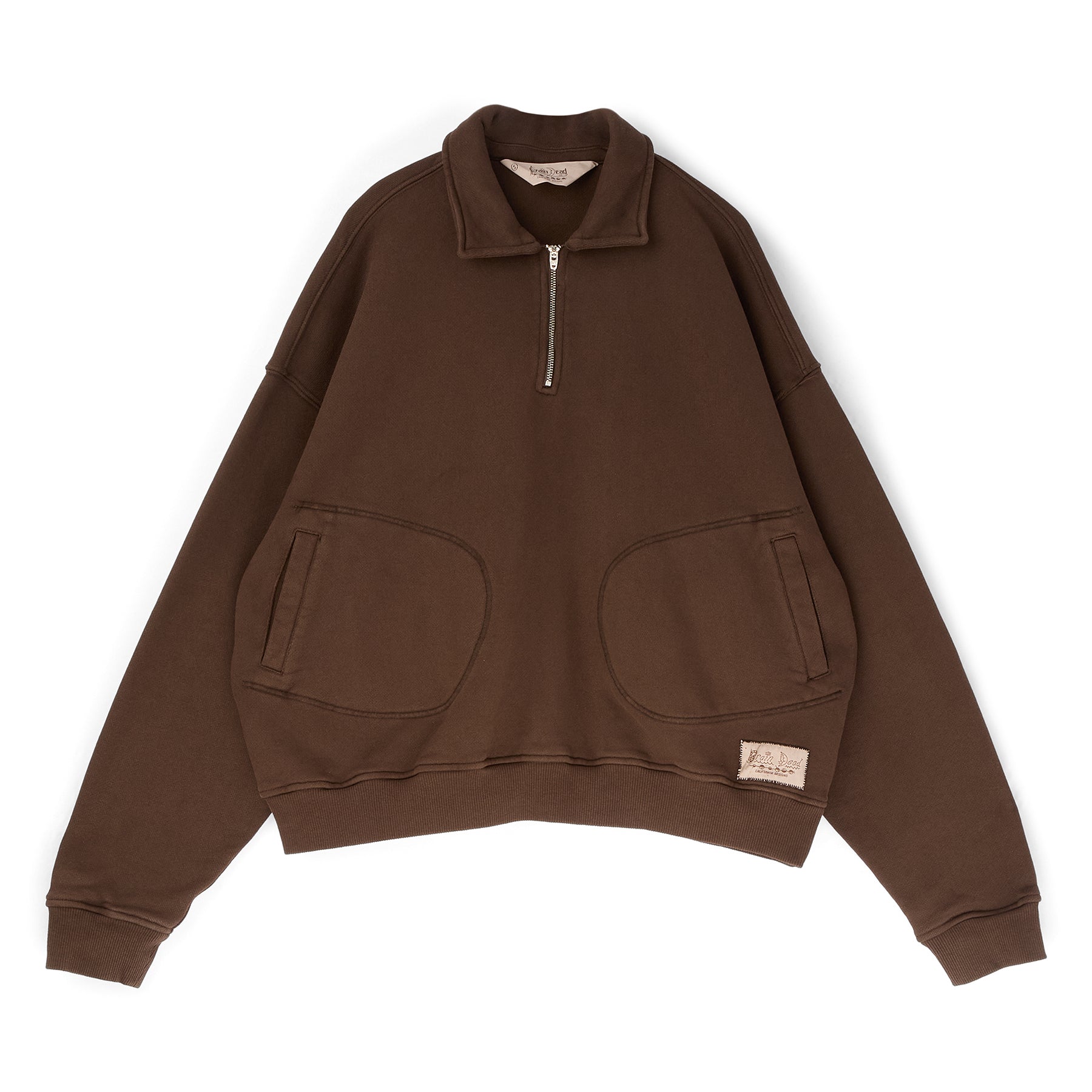 Brain Dead Half Zip Collared Sweatshirt (Brown)