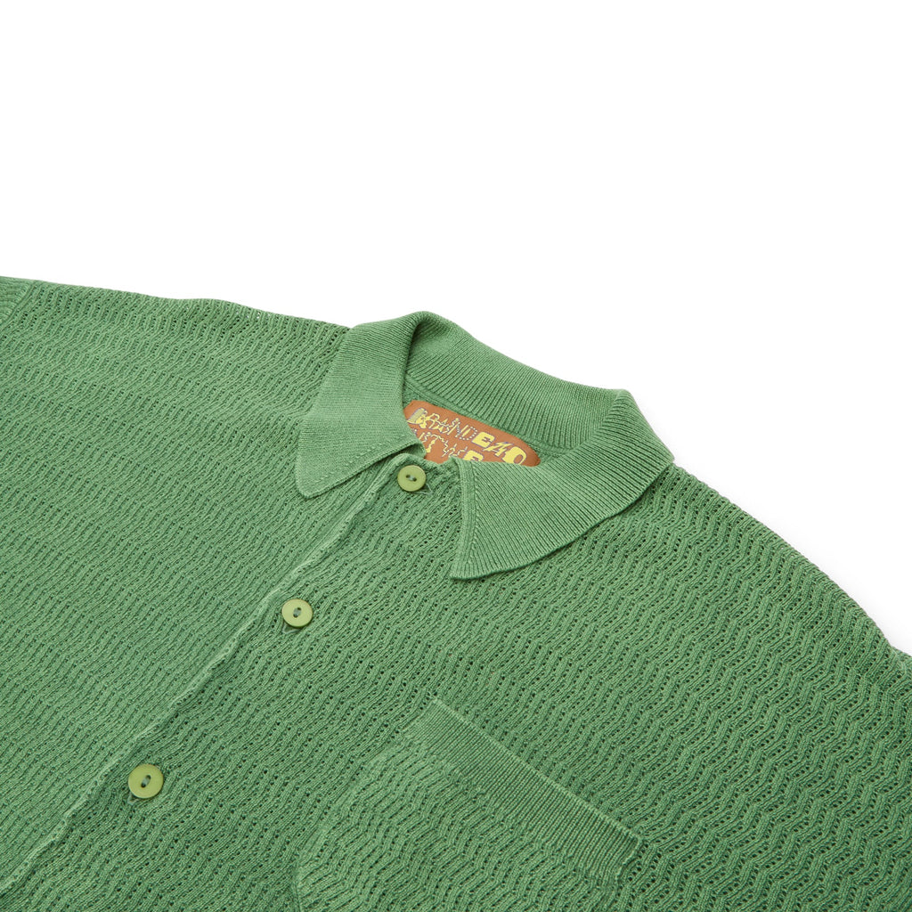 Brain Dead Pigment Dye Long Sleeve Polo Sweater (Green)