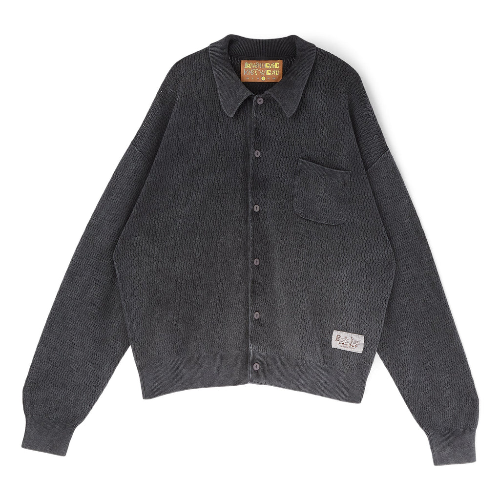 Brain Dead Pigment Dye Long Sleeve Polo Sweater (Ink)