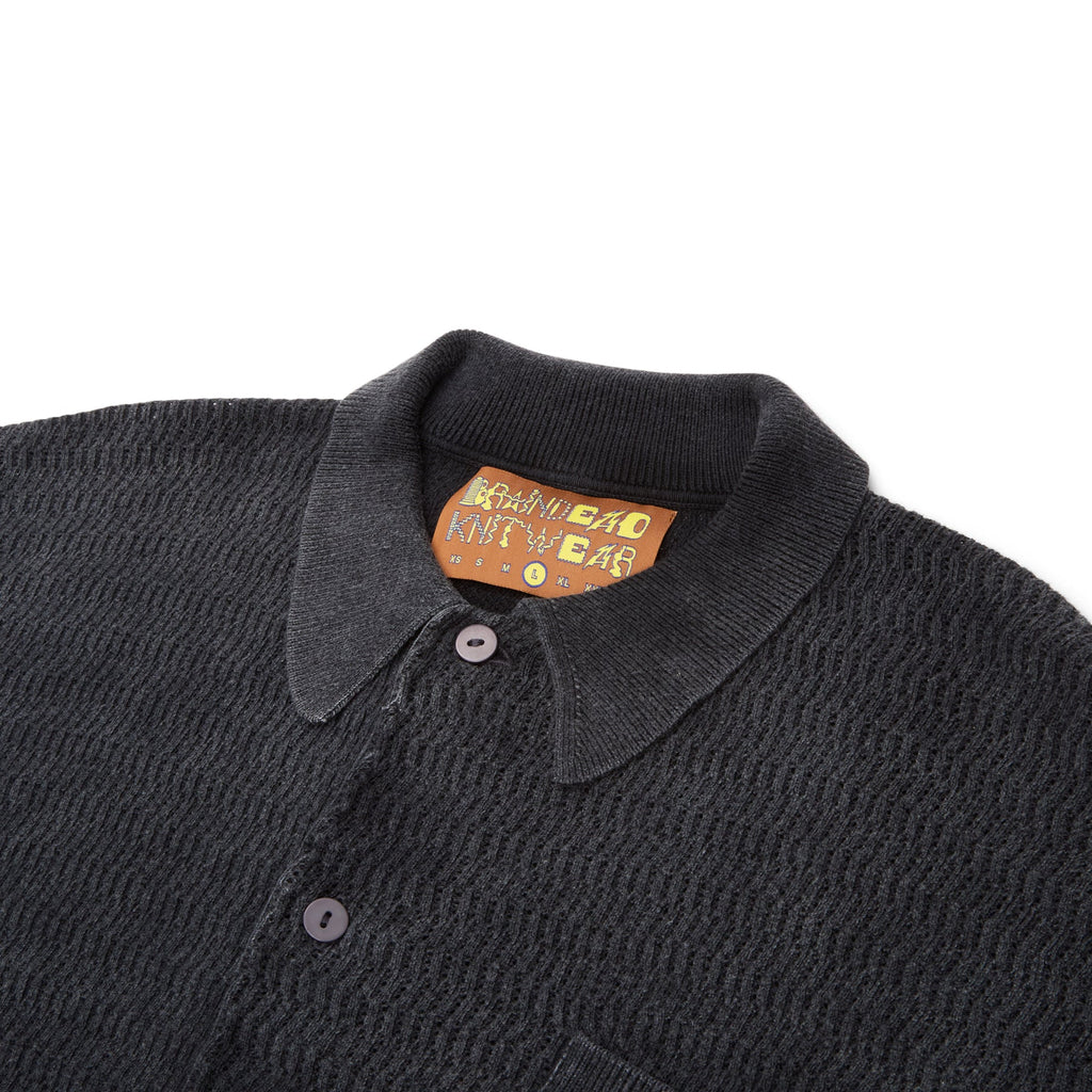 Brain Dead Pigment Dye Long Sleeve Polo Sweater (Ink)