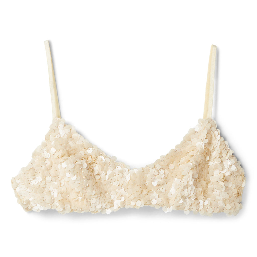 Danielle Guizio Ari Gathered Sequin Top (Ivory)