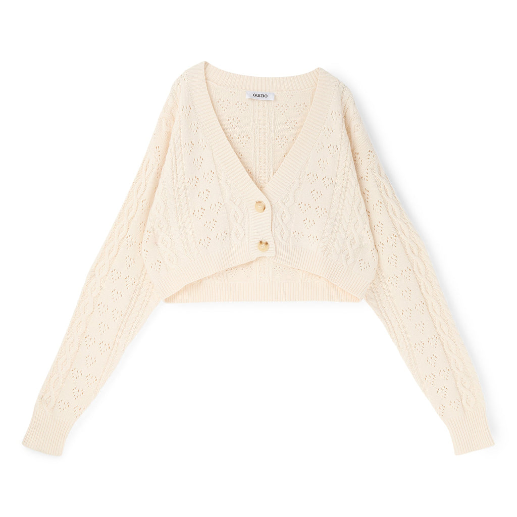 Danielle Guizio Noah Cable Crop Cardigan (Snow white)