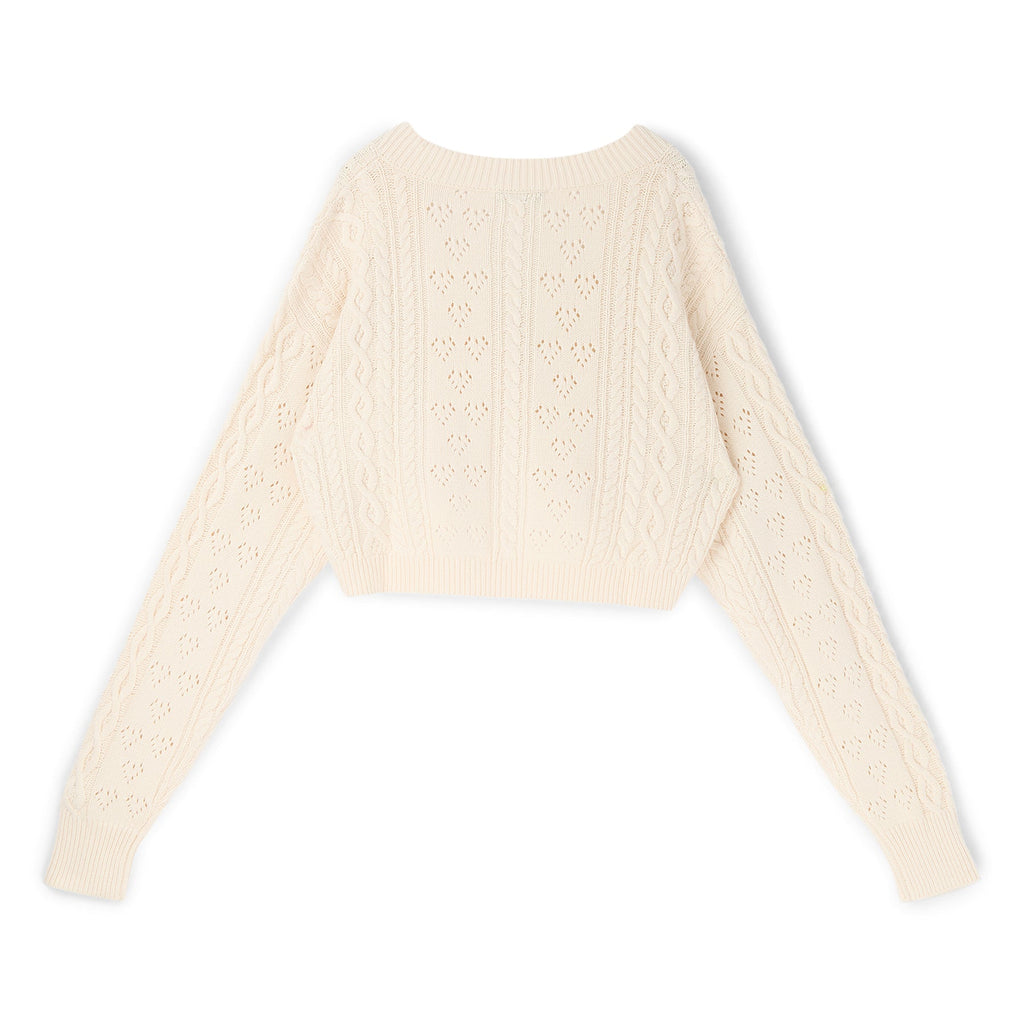 Danielle Guizio Noah Cable Crop Cardigan (Snow white)