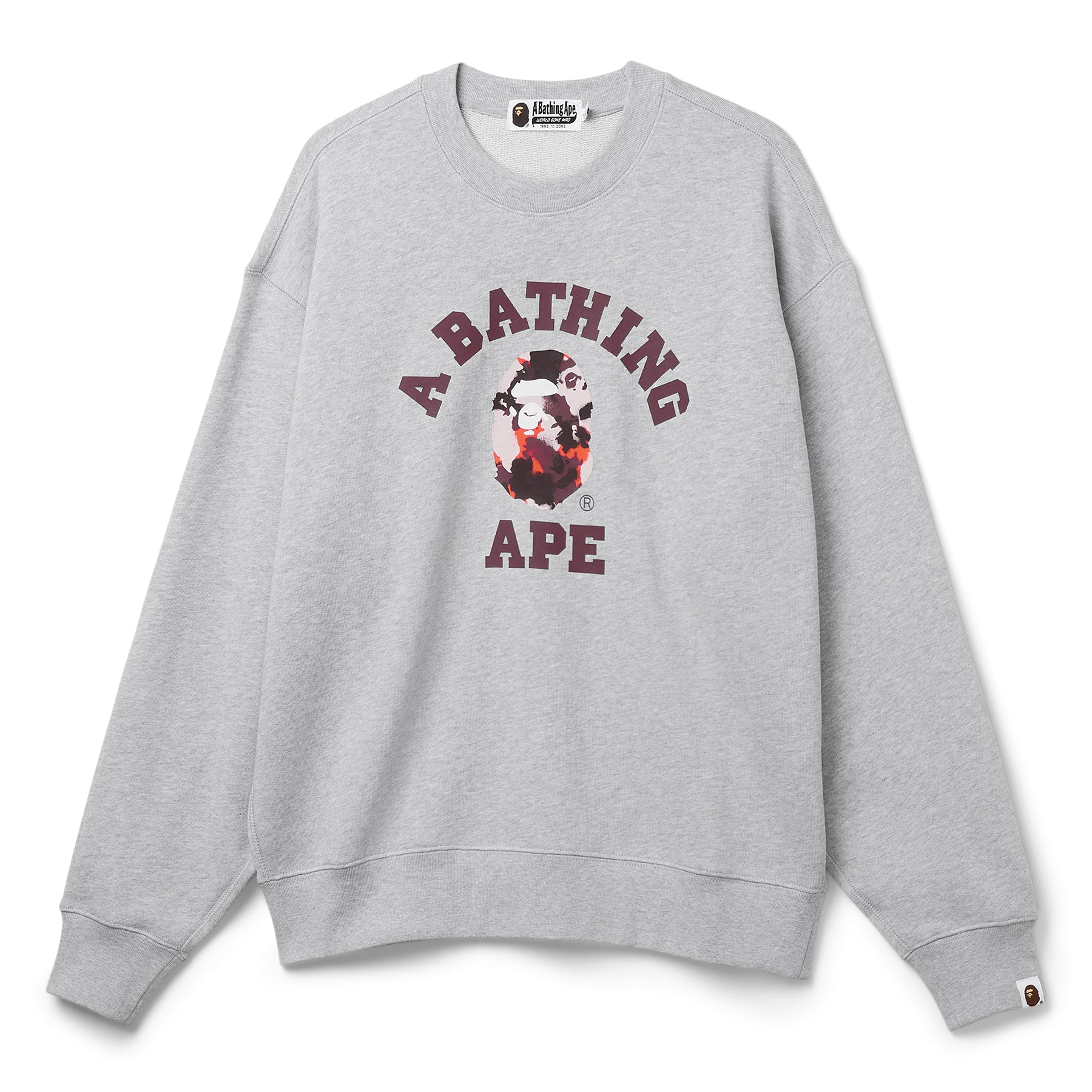 A Bathing Ape Map Camo College Relax Fit Crewneck Sweatshirt (Grey)