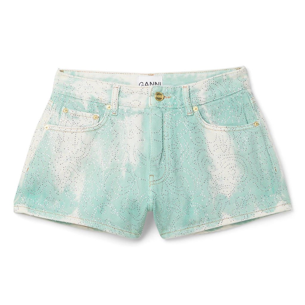 GANNI Overdyed Heavy Denim Shorts (Brook Green)