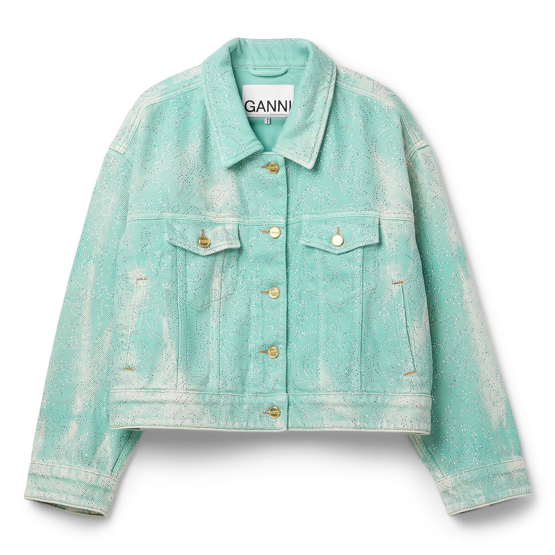 GANNI Overdyed Heavy Denim Cropped Jacket (Brook Green)