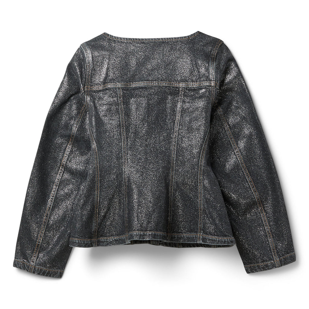 GANNI Shimmery Foil Denim Fitted Blazer (Washed Black/Black)