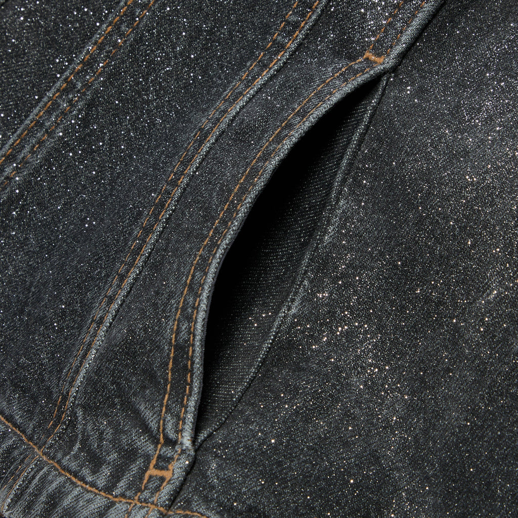 GANNI Shimmery Foil Denim Fitted Blazer (Washed Black/Black)