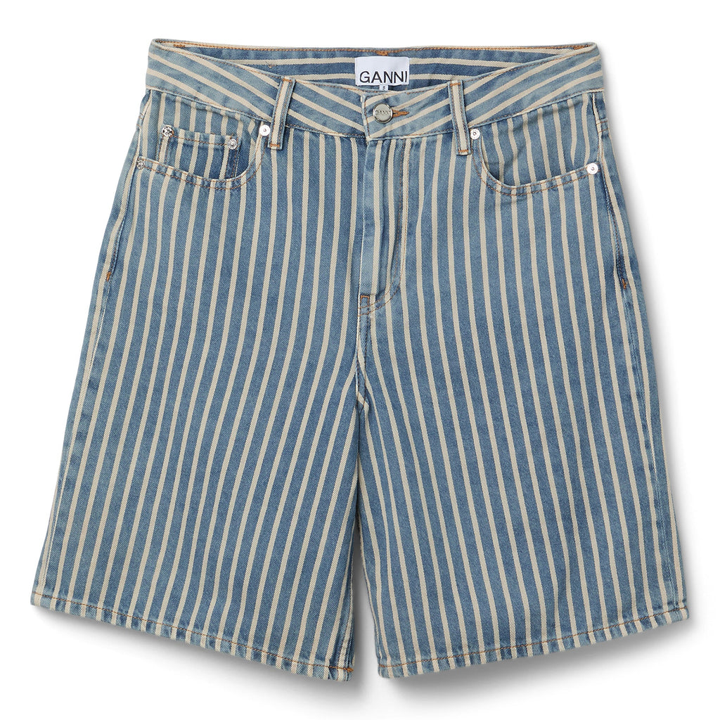 GANNI Light Stripe Denim Shorts (Soft Chambray)