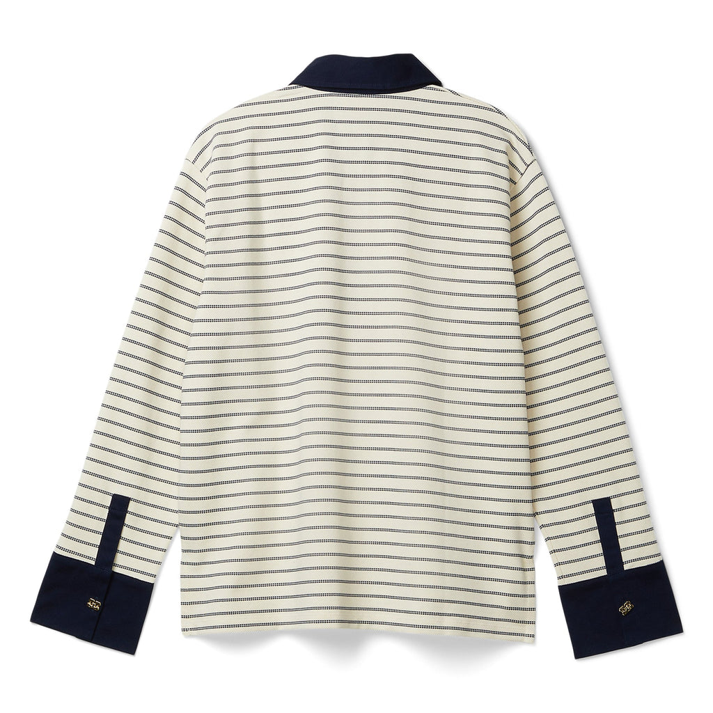 GANNI Striped Cotton Polo (Egret)