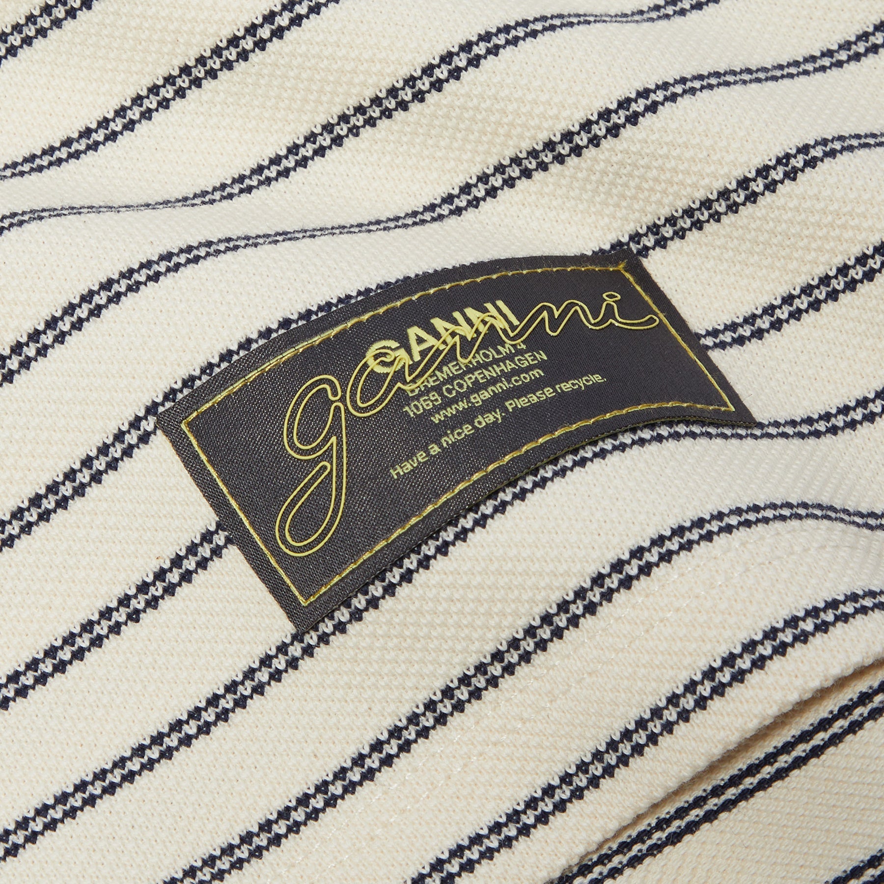 GANNI Striped Cotton Polo (Egret)