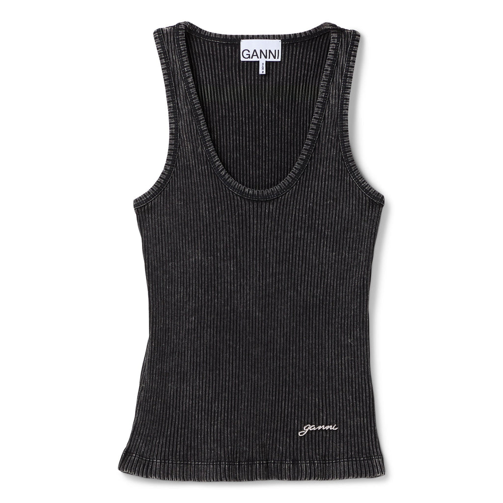 GANNI Heavy Rib Jersey Tank Top (Black washed)