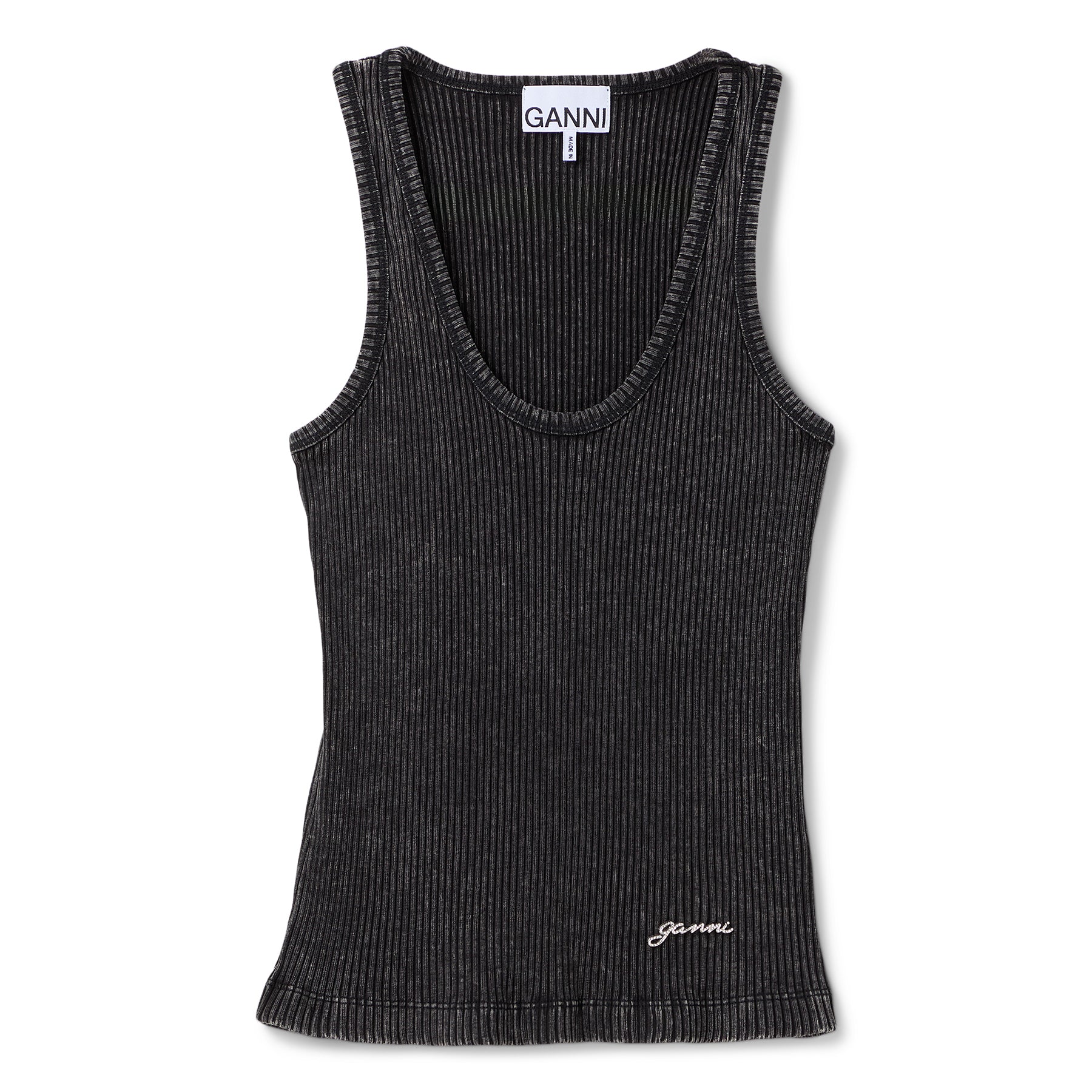 GANNI Heavy Rib Jersey Tank Top (Black washed)