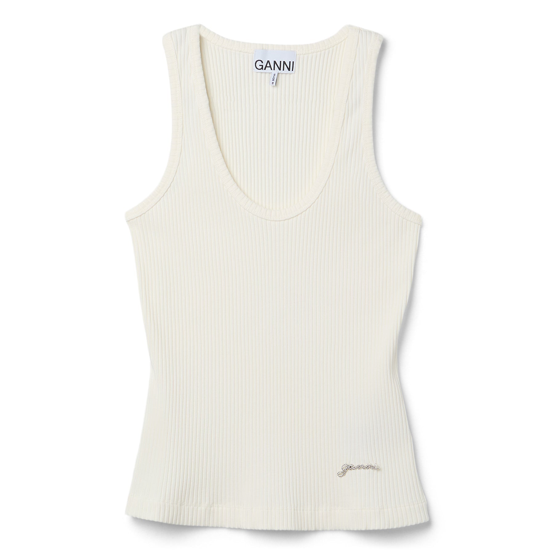 GANNI Heavy Rib Jersey Tank Top (Egret)
