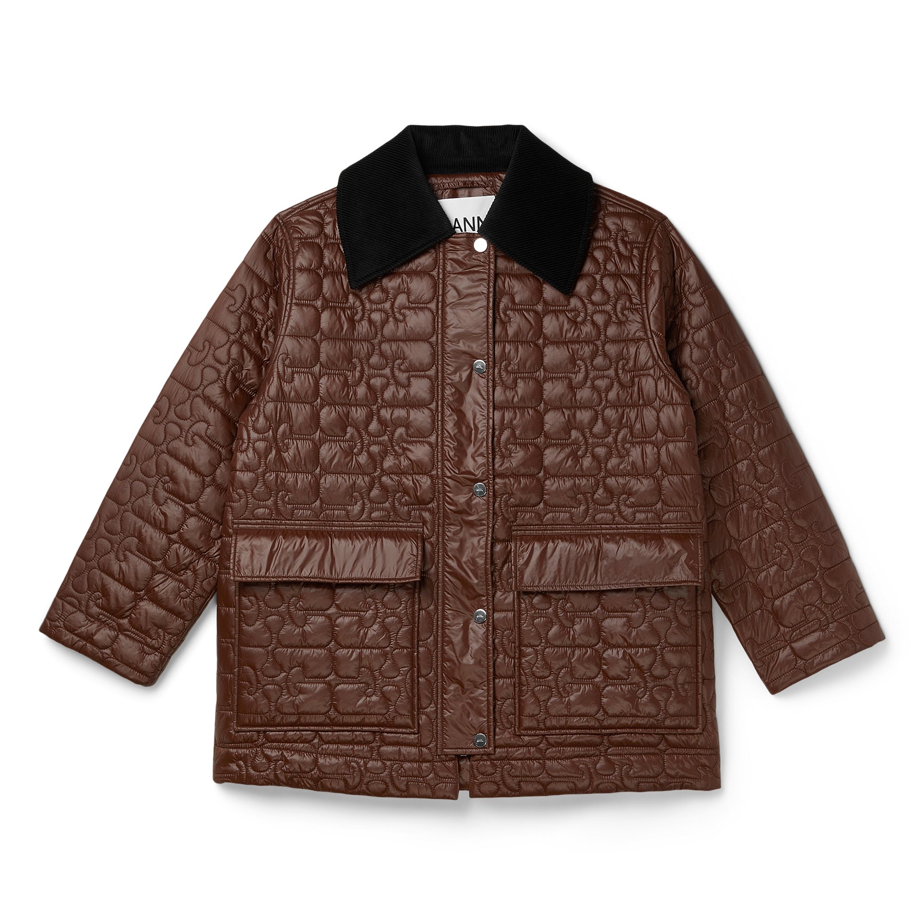 GANNI Shiny Quilt Midi Jacket (Chicory Coffee)