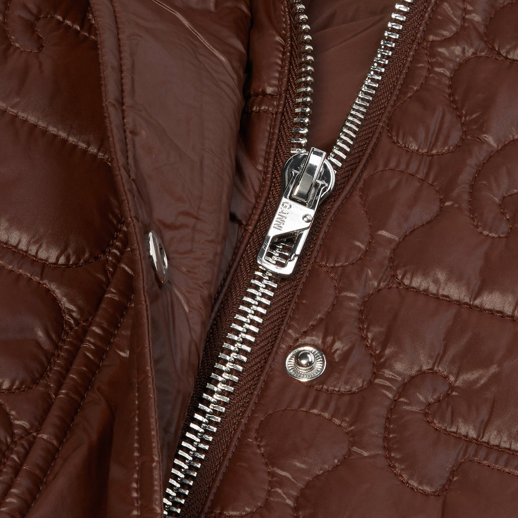 GANNI Shiny Quilt Midi Jacket (Chicory Coffee)
