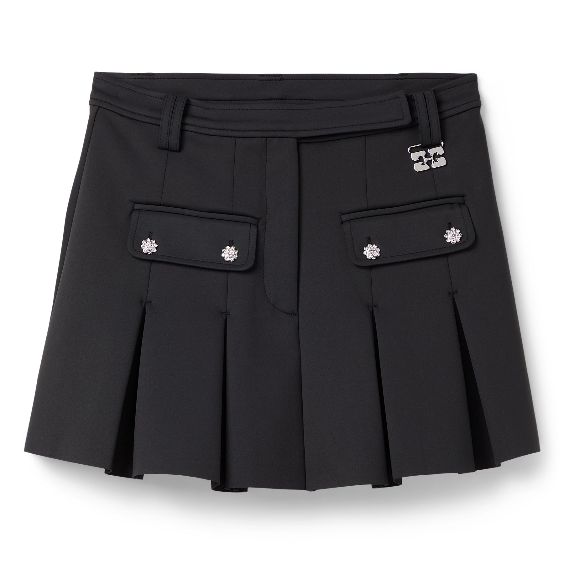 GANNI Scuba Neoprene Pleated Mini Skirt (Phantom)