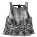 GANNI Crinkled Taffeta Check Open Back Frill Top (Black)