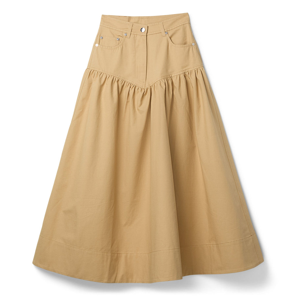 GANNI Classic Summer Suiting Long Skirt (Pale Khaki)