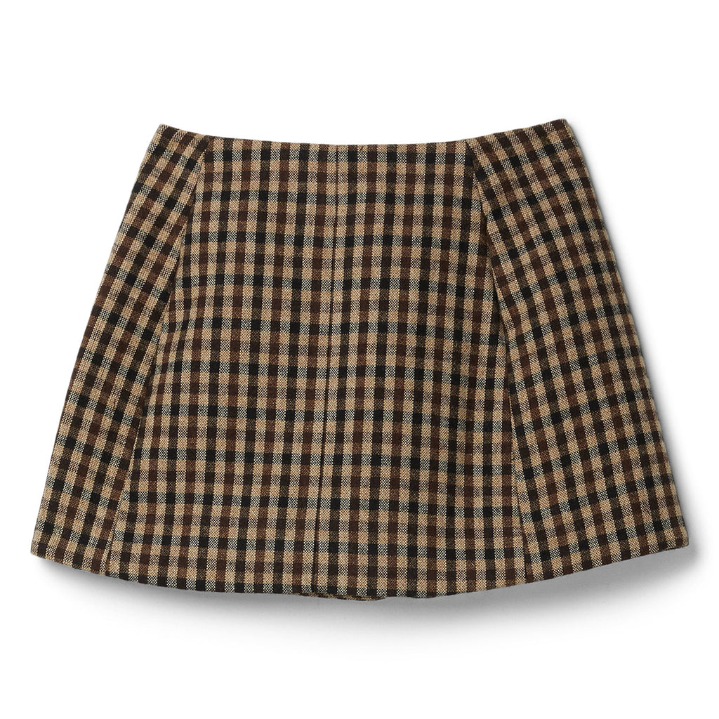 GANNI Check Wool Mix Skirt (Chicory Coffee)