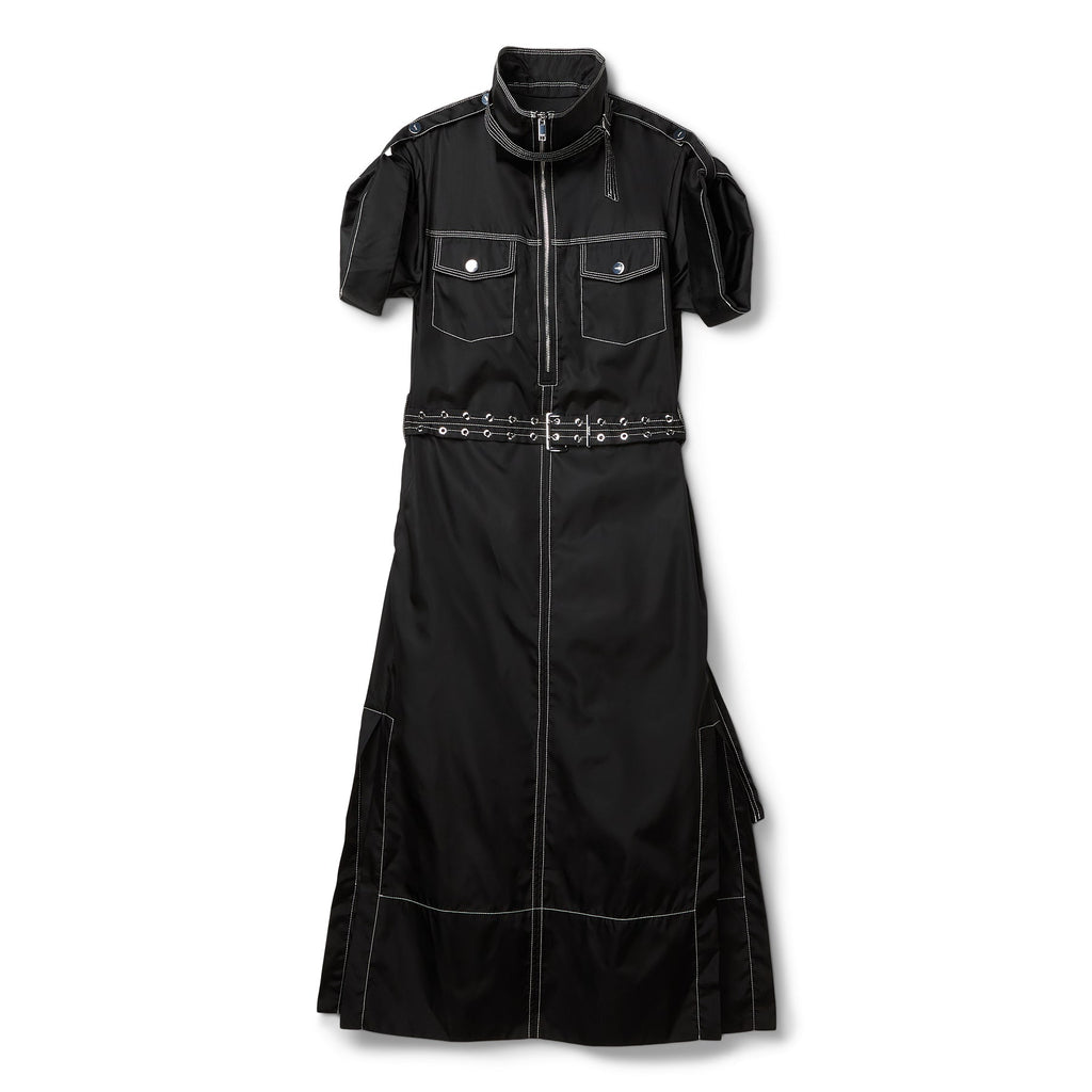GANNI Duchesse Nylon Cowl Neck Long Dress (Black)