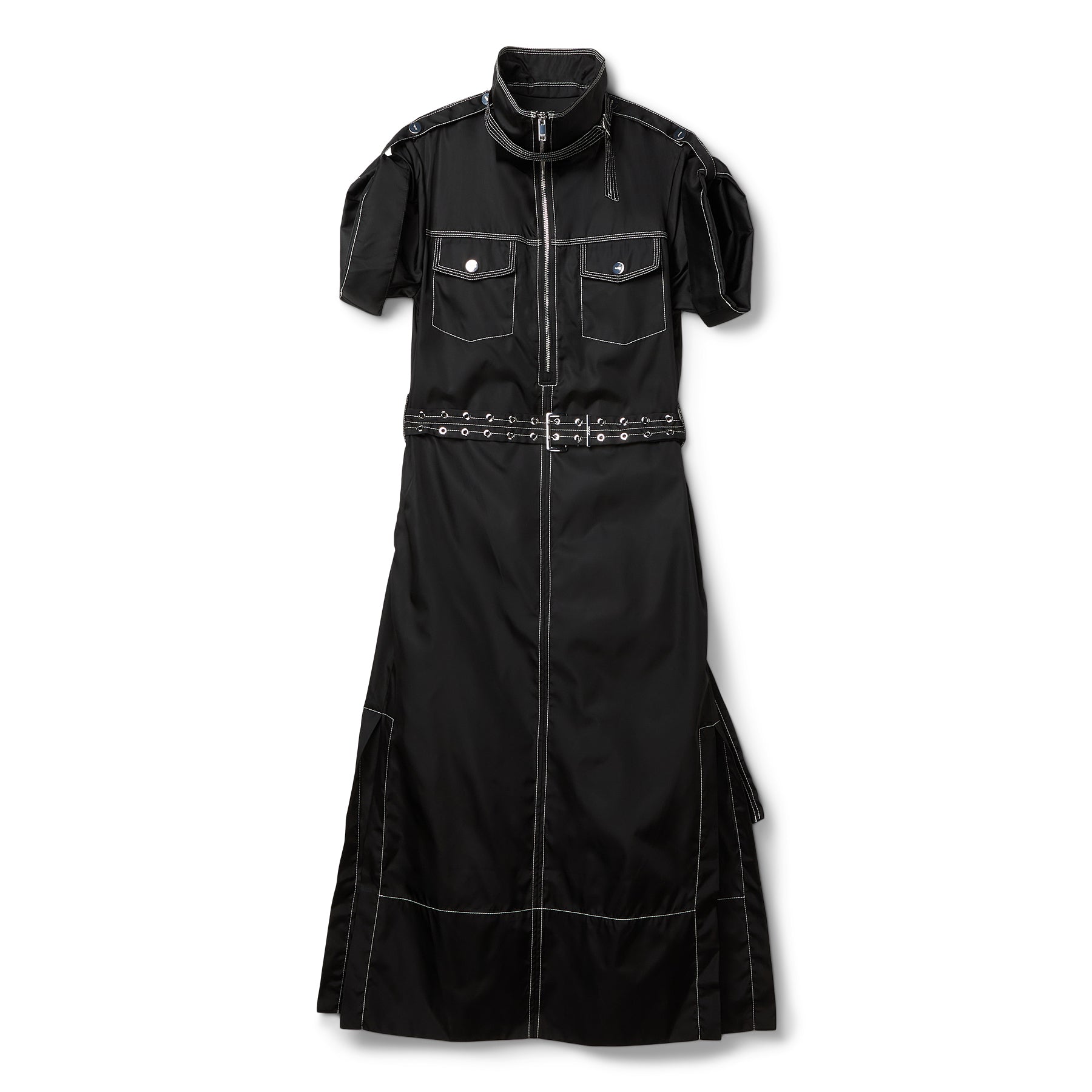 GANNI Duchesse Nylon Cowl Neck Long Dress (Black)