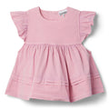 GANNI Washed Stretch Cotton Frill Sleeve Top (Bleached Mauve)