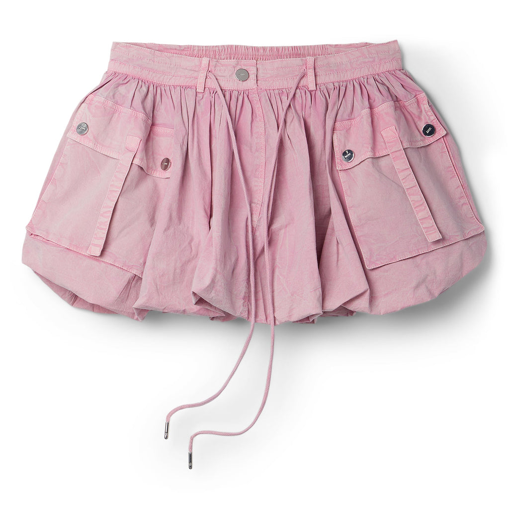 GANNI Washed Stretch Cotton Mini Bubble Skirt (Bleached Mauve)