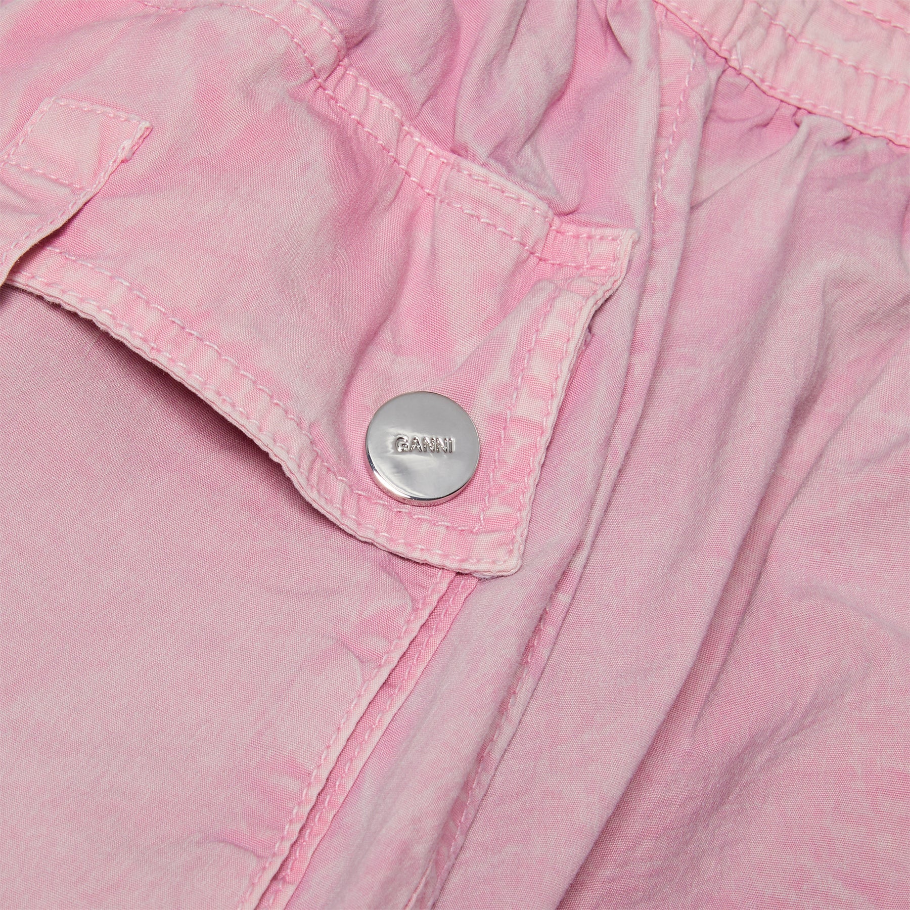 GANNI Washed Stretch Cotton Mini Bubble Skirt (Bleached Mauve)