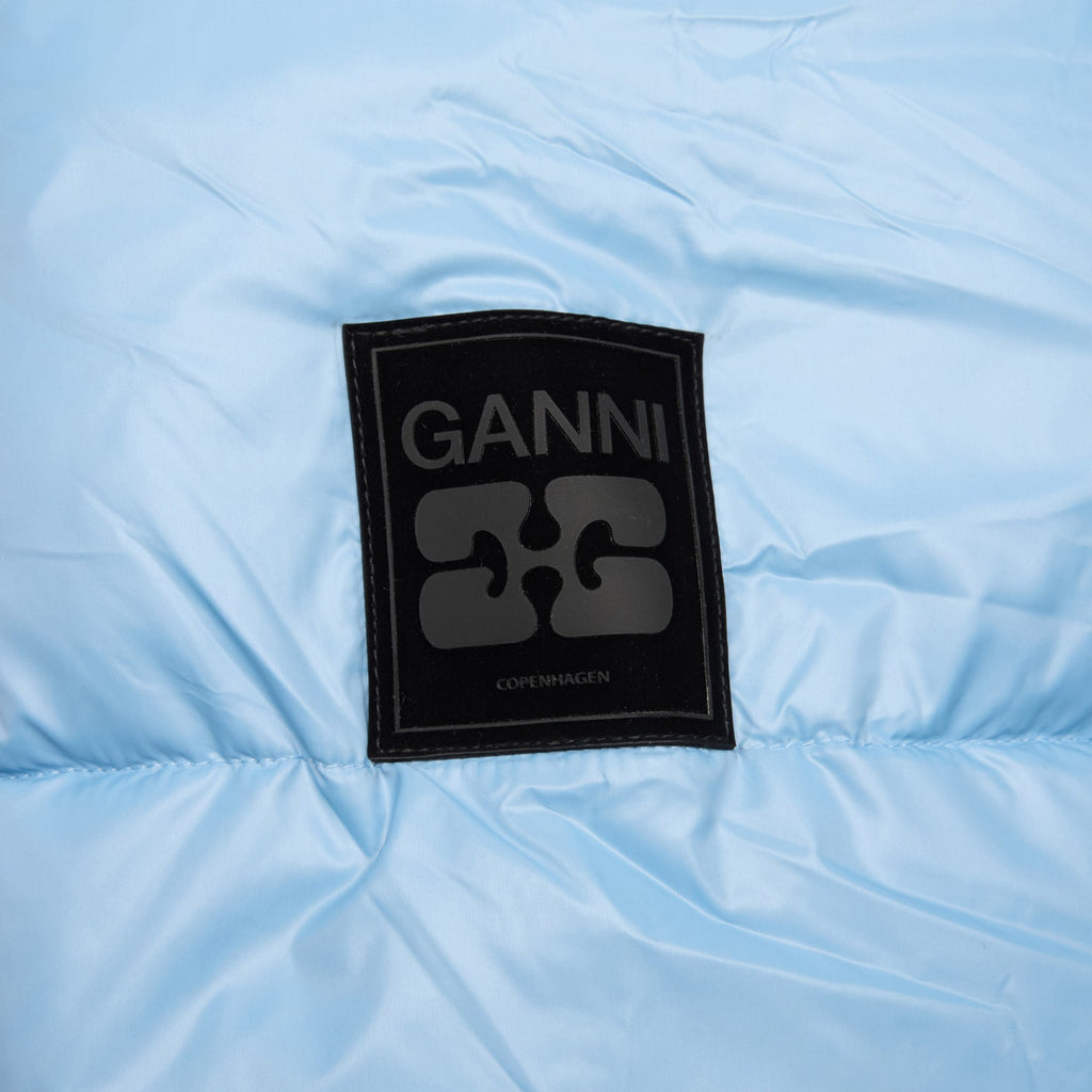 GANNI Shiny Nylon Short Puffer Jacket (Blissful Blue)