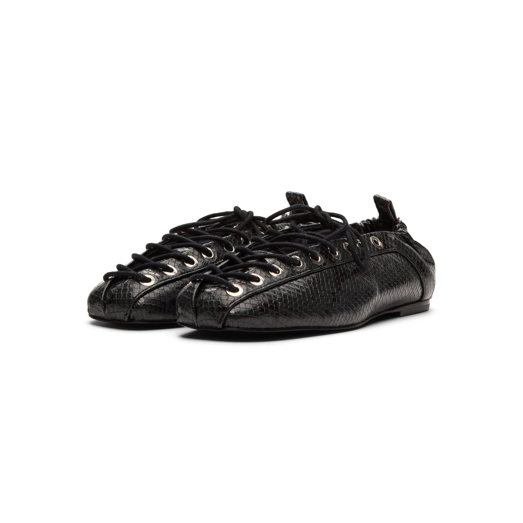 GANNI Lace-Up Ballerinas (Black Oyster)