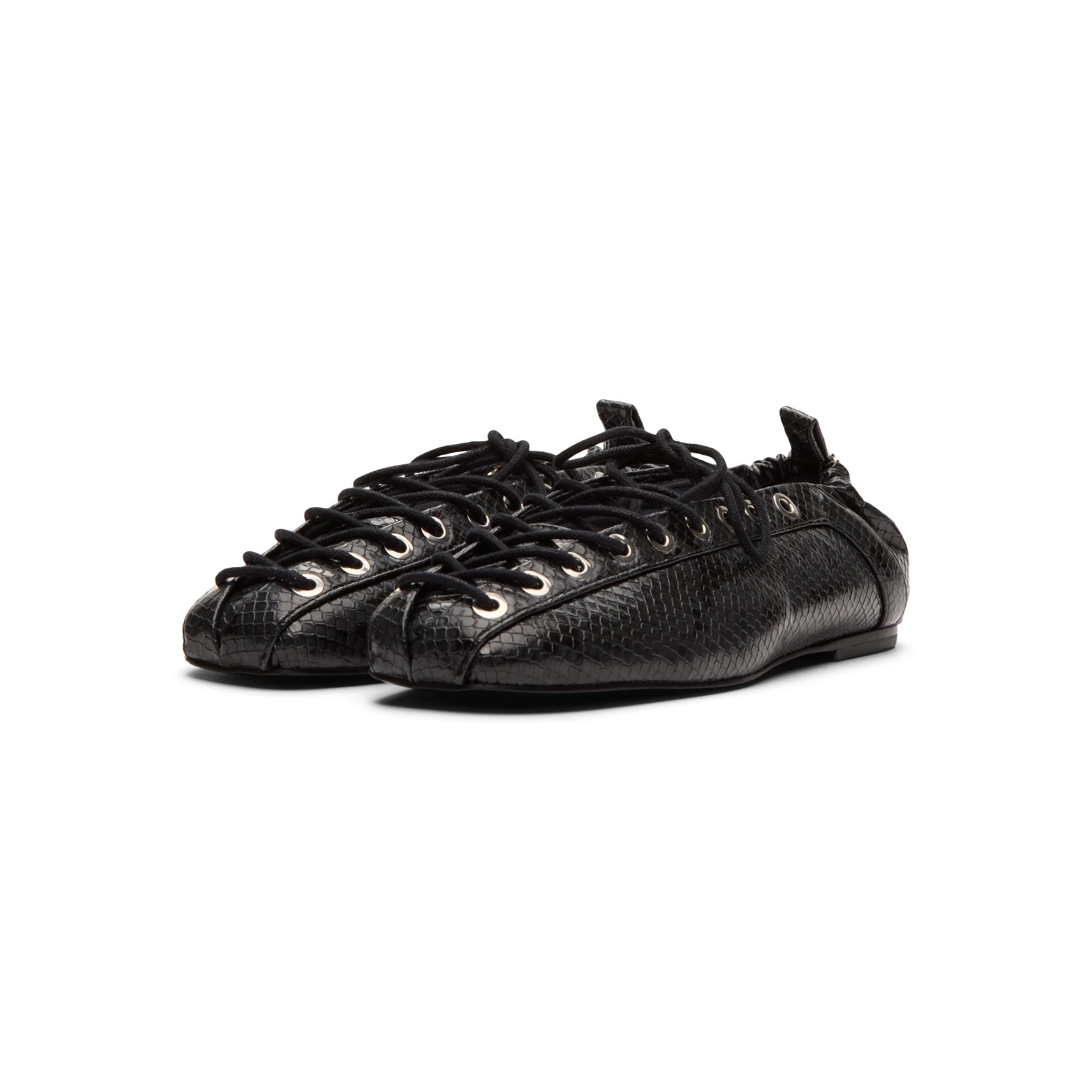GANNI Lace-Up Ballerinas (Black Oyster)