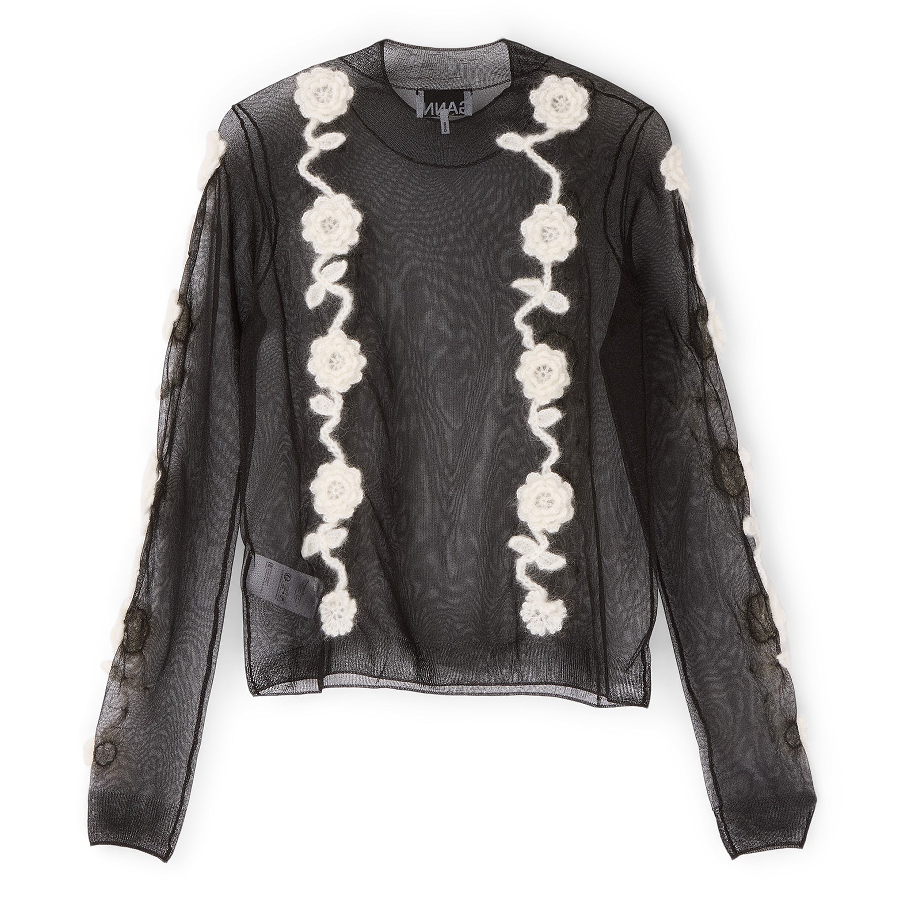 GANNI Sheer Flower Crochet Turtleneck (Black)