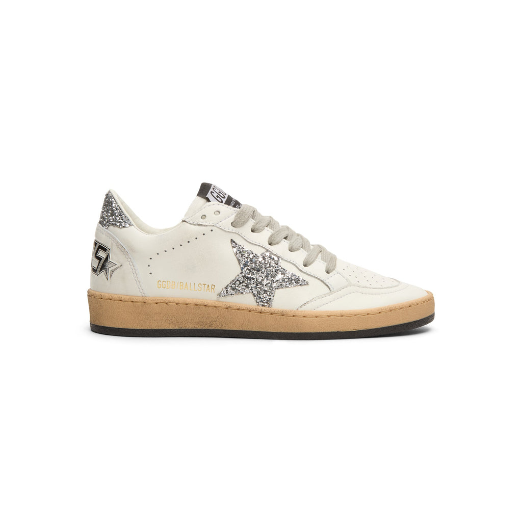 Golden Goose Ballstar Nappa Upper And Spur Glitter (White/ Silver)