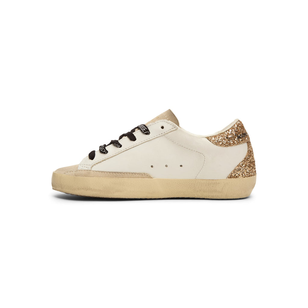 Golden Goose Super-Star Leather Upper Glitter Star Heel (Optic White/Seedpearl/Black/Gold)