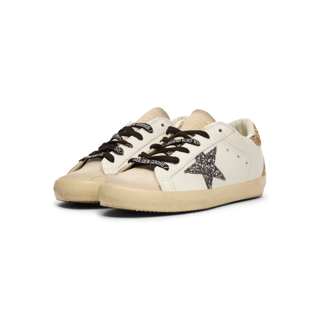Golden Goose Super-Star Leather Upper Glitter Star Heel (Optic White/Seedpearl/Black/Gold)