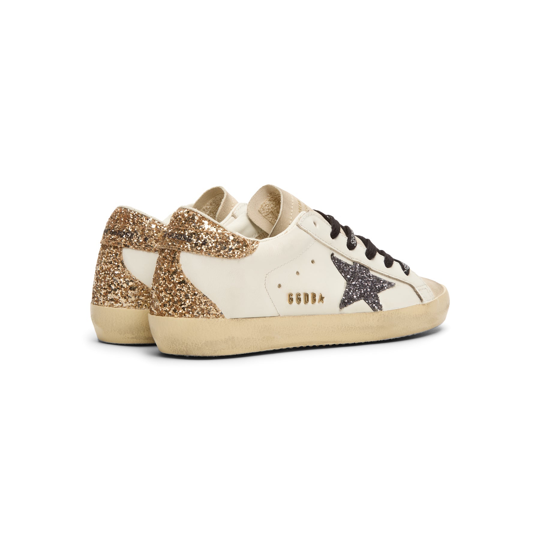 Golden Goose Super-Star Leather Upper Glitter Star Heel (Optic White/Seedpearl/Black/Gold)
