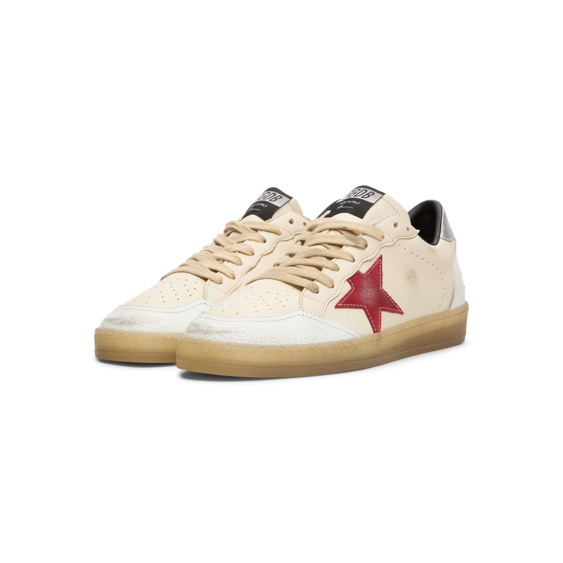 Golden Goose Ballstar Nappa Upper And Tongue Crack (Butter Beige/White/Red/Silver)