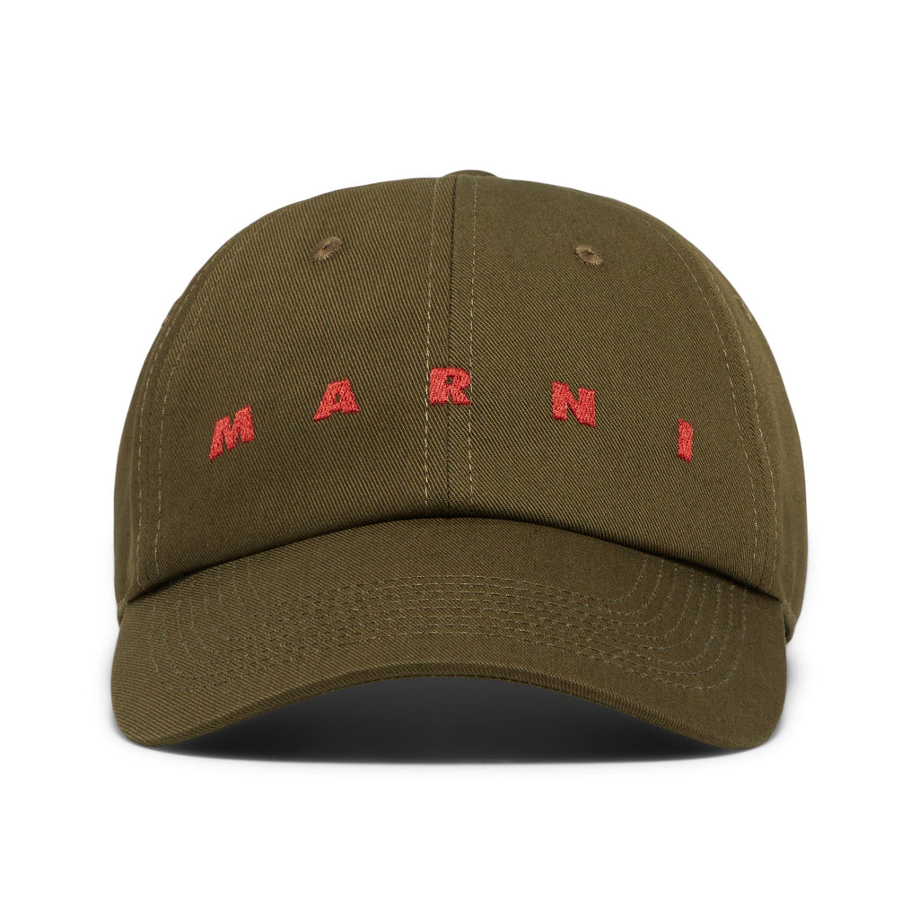 MARNI Embroidered Logo Organic Gabardine Baseball Cap (Deep Sage)