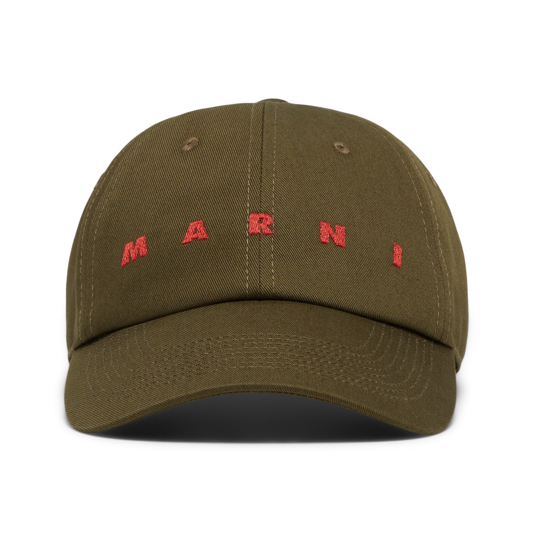 MARNI Embroidered Logo Organic Gabardine Baseball Cap (Deep Sage)