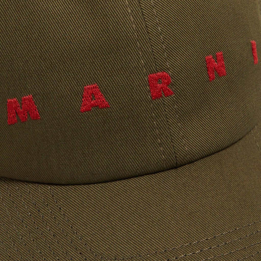 MARNI Embroidered Logo Organic Gabardine Baseball Cap (Deep Sage)