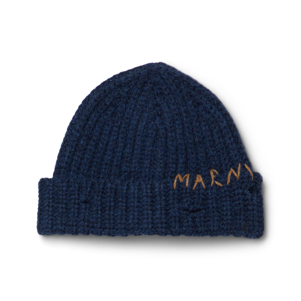 MARNI Hand-Stitched Logo Ribbed Beanie (Cornflower)