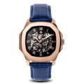 The Avalon Rose Gold + Blue Leather Croc Pattern Strap